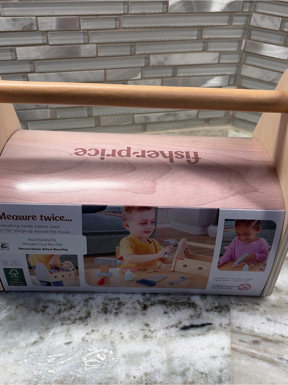 Fisher-Price Wooden Toolbox Play Set in Natural Wood and Pink Accents